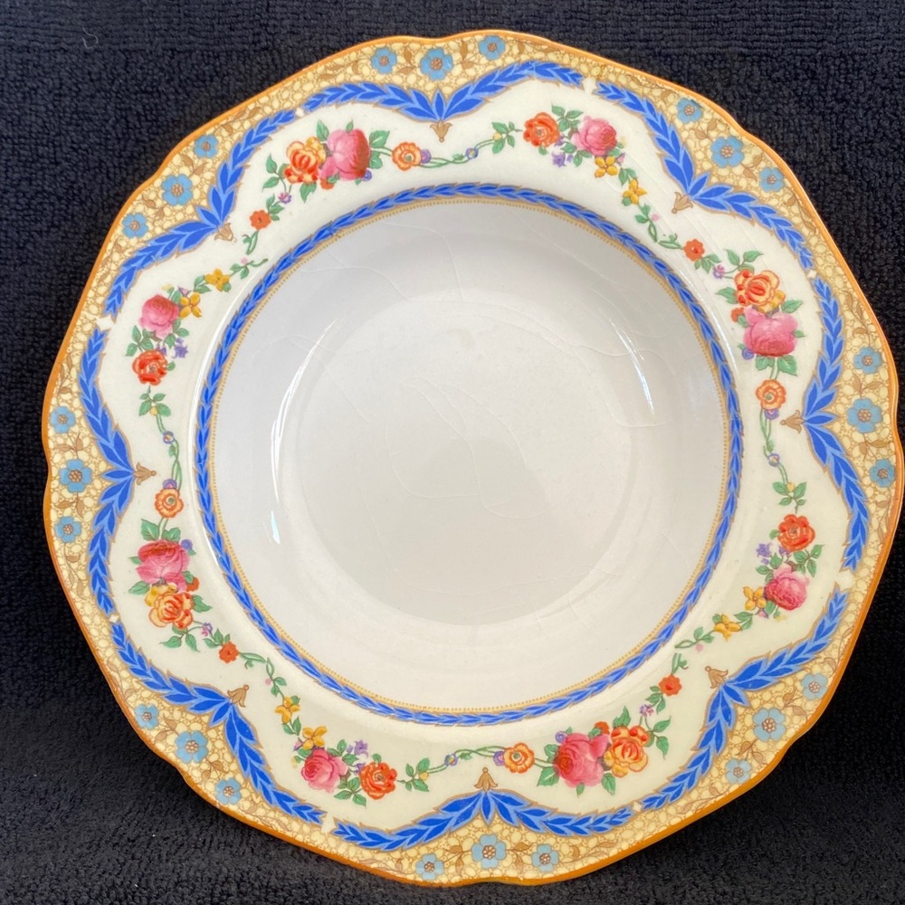 Vintage 1920’s England Crown Ducal floral soup bowl # 72944 approx 8”
